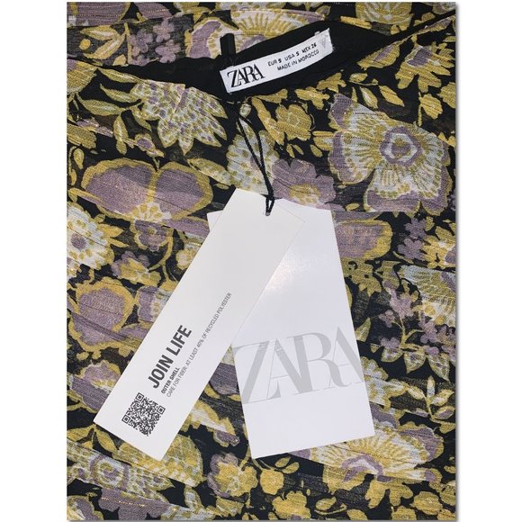 Zara Yellow Metallic Floral One Shoulder Dress Ruched Minidress Size S NWT - Picture 5 of 6